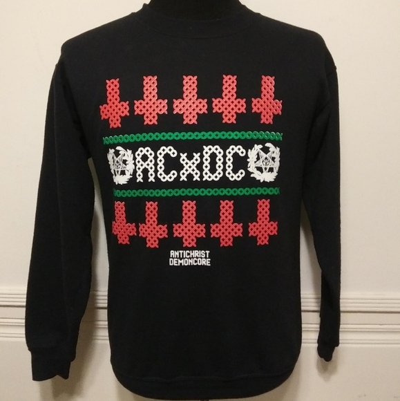 Black Craft ACDC Antichrist Holiday Sweatshirt SML Ugly Christmas sweater - Picture 1 of 3